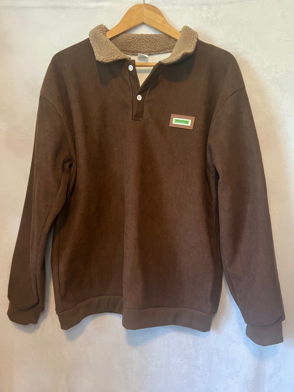 Brown Corduroy Pullover Sherpa Fleece Lined Henley Gorpcore NWOT Unisex Fit XL